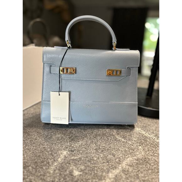 Teddy Blake Kim 11" Satchel – Light Blue Cervo Leather, Gold Hardware- NWT - Picture 1 of 8